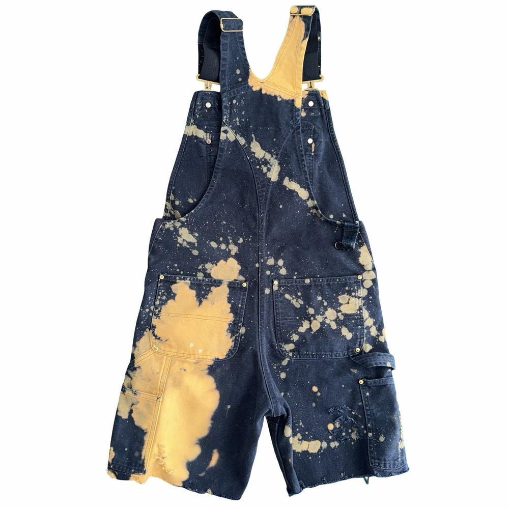 custom-distressed‎ Carhartt bib overalls Cutoff Shorts. Size 30 Navy Blue Cargo - Picture 2 of 8